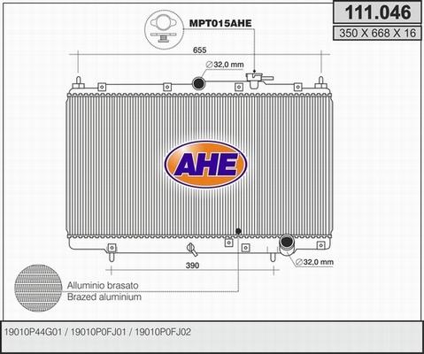 AHE 111.046 - Радиатор, охлаждане на двигателя vvparts.bg