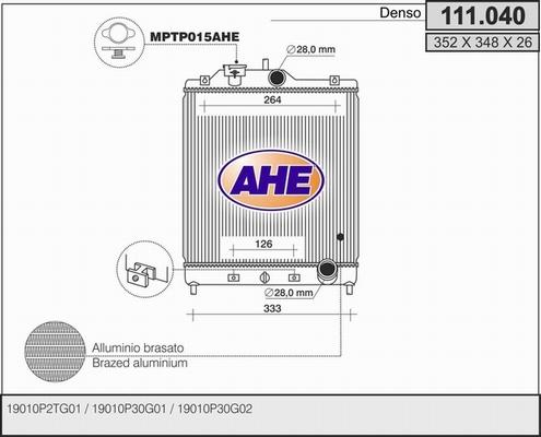 AHE 111.040 - Радиатор, охлаждане на двигателя vvparts.bg