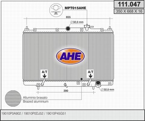 AHE 111.047 - Радиатор, охлаждане на двигателя vvparts.bg