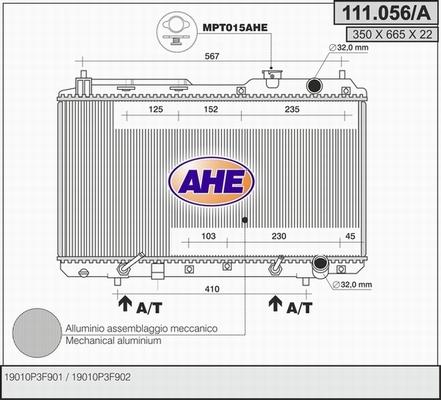 AHE 111.056/A - Радиатор, охлаждане на двигателя vvparts.bg