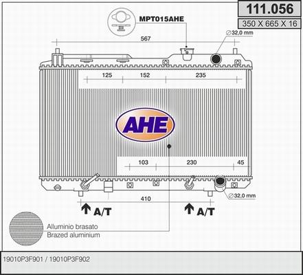 AHE 111.056 - Радиатор, охлаждане на двигателя vvparts.bg