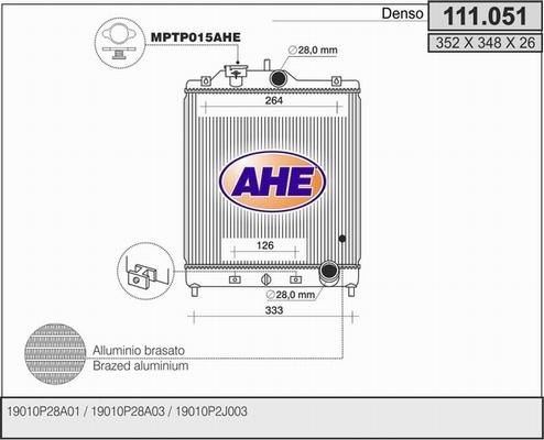 AHE 111.051 - Радиатор, охлаждане на двигателя vvparts.bg