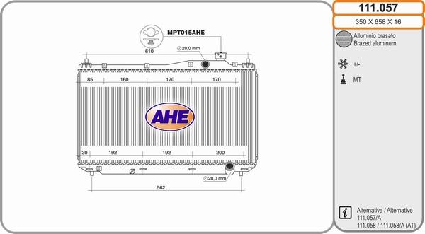 AHE 111.057 - Радиатор, охлаждане на двигателя vvparts.bg