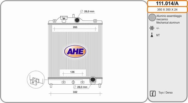 AHE 111.014/A - Радиатор, охлаждане на двигателя vvparts.bg