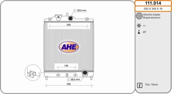 AHE 111.014 - Радиатор, охлаждане на двигателя vvparts.bg