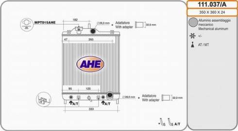 AHE 111.037/A - Радиатор, охлаждане на двигателя vvparts.bg