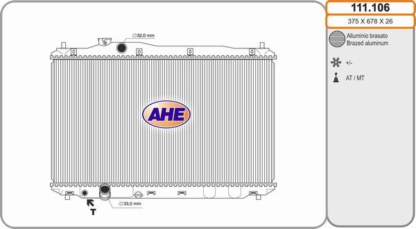 AHE 111.106 - Радиатор, охлаждане на двигателя vvparts.bg