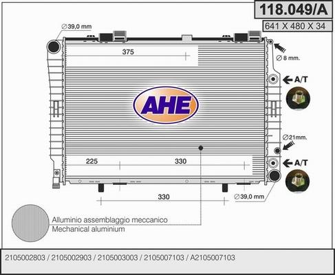AHE 118.049/A - Радиатор, охлаждане на двигателя vvparts.bg