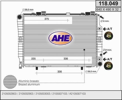 AHE 118.049 - Радиатор, охлаждане на двигателя vvparts.bg