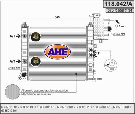 AHE 118.042/A - Радиатор, охлаждане на двигателя vvparts.bg