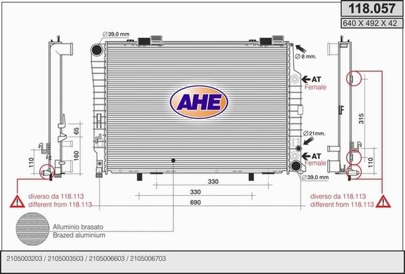 AHE 118.057 - Радиатор, охлаждане на двигателя vvparts.bg