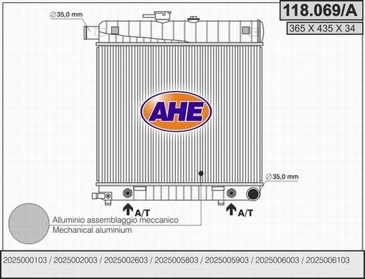 AHE 118.069/A - Радиатор, охлаждане на двигателя vvparts.bg