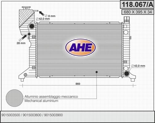 AHE 118.067/A - Радиатор, охлаждане на двигателя vvparts.bg