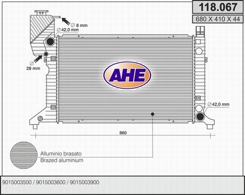 AHE 118.067 - Радиатор, охлаждане на двигателя vvparts.bg