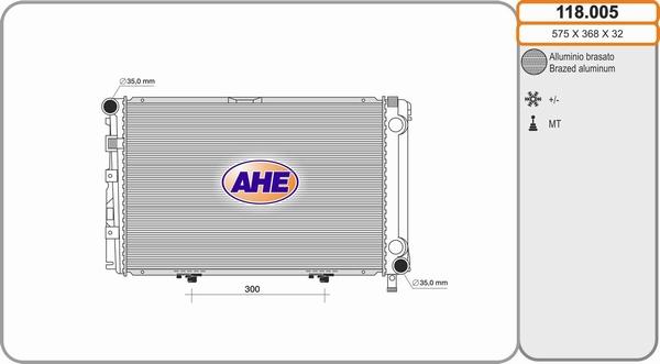 AHE 118.005 - Радиатор, охлаждане на двигателя vvparts.bg