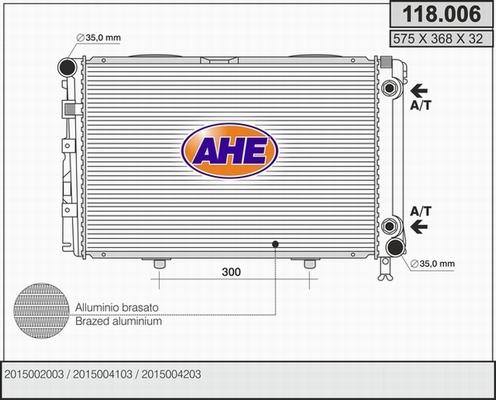 AHE 118.006 - Радиатор, охлаждане на двигателя vvparts.bg