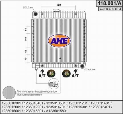 AHE 118.001/A - Радиатор, охлаждане на двигателя vvparts.bg