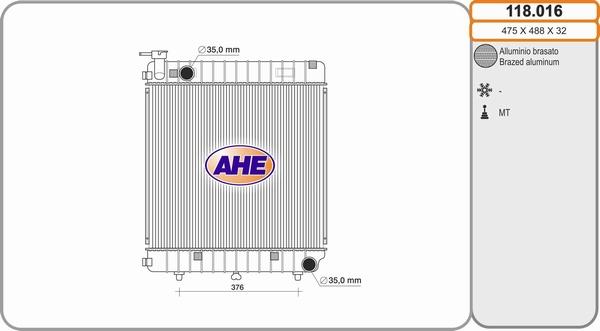 AHE 118.016 - Радиатор, охлаждане на двигателя vvparts.bg