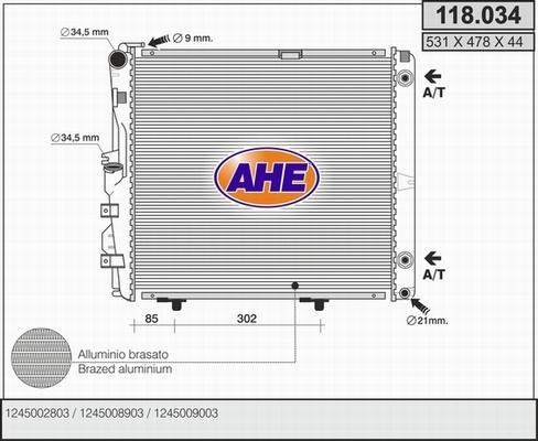 AHE 118.034 - Радиатор, охлаждане на двигателя vvparts.bg