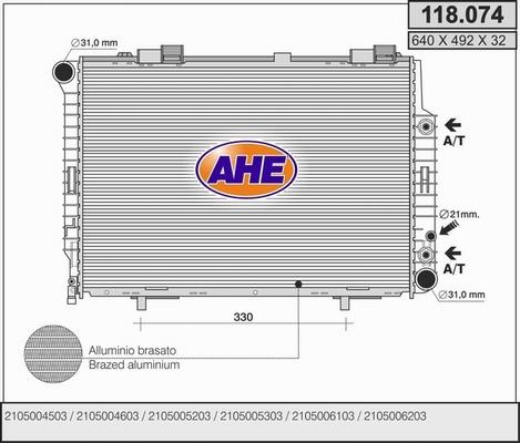 AHE 118.074 - Радиатор, охлаждане на двигателя vvparts.bg