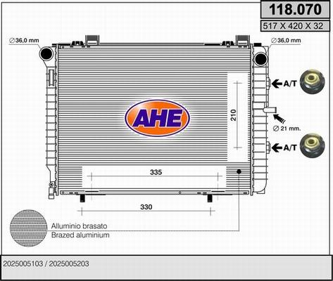 AHE 118.070 - Радиатор, охлаждане на двигателя vvparts.bg