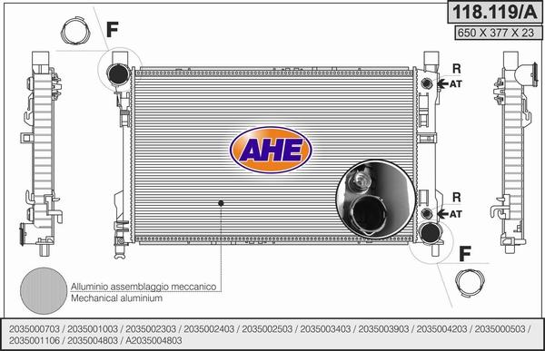 AHE 118.119/A - Радиатор, охлаждане на двигателя vvparts.bg