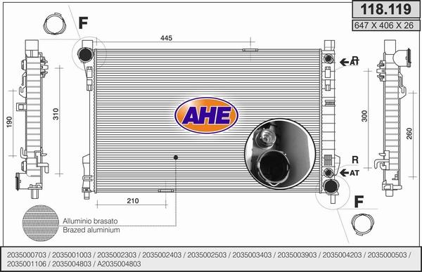 AHE 118.119 - Радиатор, охлаждане на двигателя vvparts.bg