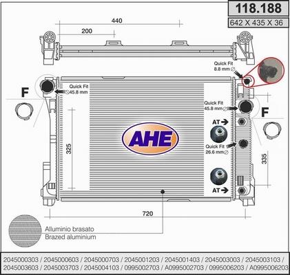 AHE 118.188 - Радиатор, охлаждане на двигателя vvparts.bg