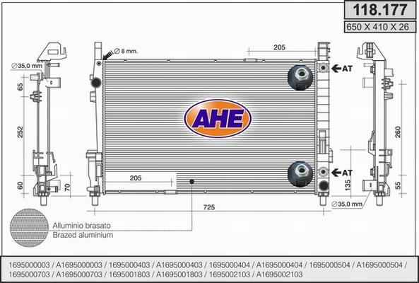 AHE 118.177 - Радиатор, охлаждане на двигателя vvparts.bg