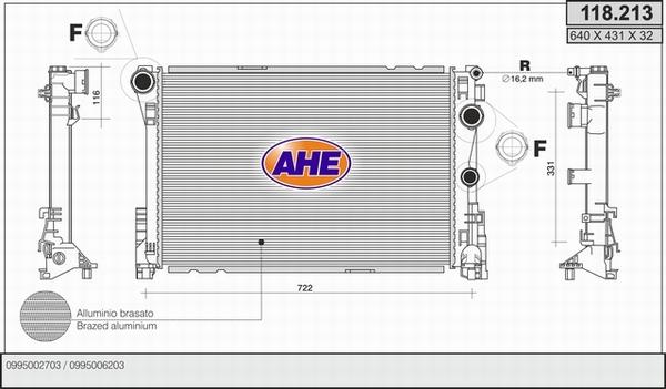 AHE 118.213 - Радиатор, охлаждане на двигателя vvparts.bg