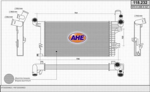 AHE 118.232 - Радиатор, охлаждане на двигателя vvparts.bg