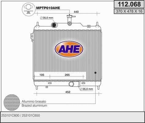 AHE 112.068 - Радиатор, охлаждане на двигателя vvparts.bg