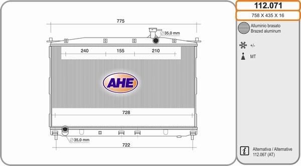 AHE 112.071 - Радиатор, охлаждане на двигателя vvparts.bg