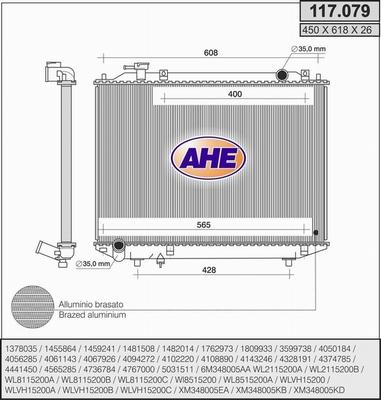 AHE 117.079 - Радиатор, охлаждане на двигателя vvparts.bg