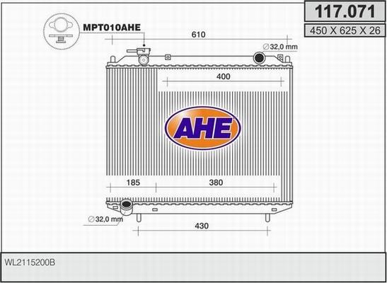 AHE 117.071 - Радиатор, охлаждане на двигателя vvparts.bg