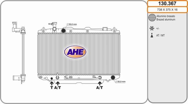 AHE 130.367 - Радиатор, охлаждане на двигателя vvparts.bg