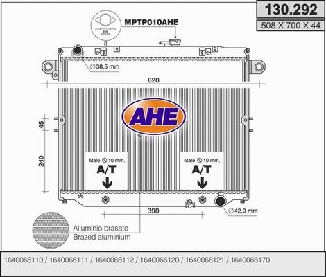 AHE 130.292 - Радиатор, охлаждане на двигателя vvparts.bg