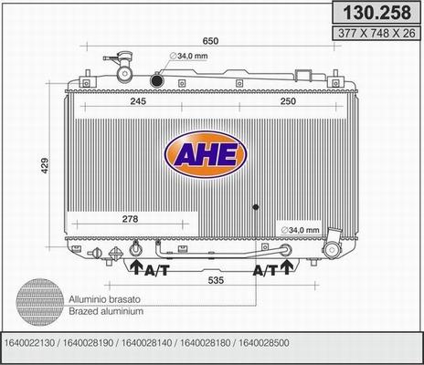 AHE 130.258 - Радиатор, охлаждане на двигателя vvparts.bg