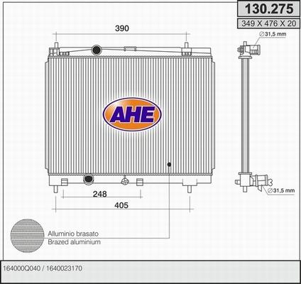 AHE 130.275 - Радиатор, охлаждане на двигателя vvparts.bg