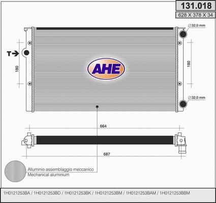 AHE 131.018 - Радиатор, охлаждане на двигателя vvparts.bg