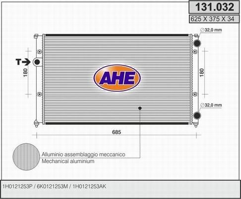 AHE 131.032 - Радиатор, охлаждане на двигателя vvparts.bg