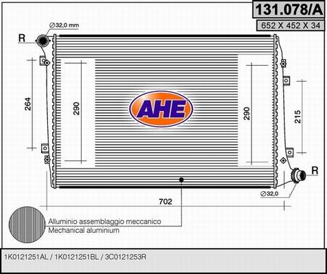 AHE 131.078/A - Радиатор, охлаждане на двигателя vvparts.bg