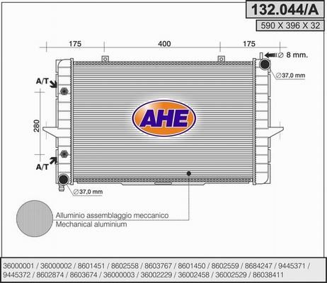 AHE 132.044/A - Радиатор, охлаждане на двигателя vvparts.bg