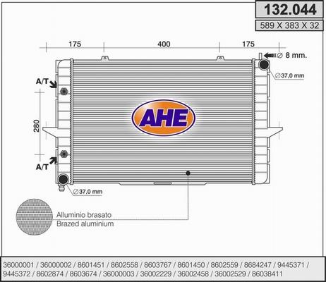 AHE 132.044 - Радиатор, охлаждане на двигателя vvparts.bg