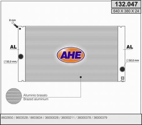 AHE 132.047 - Радиатор, охлаждане на двигателя vvparts.bg