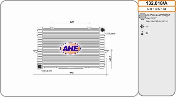 AHE 132.018/A - Радиатор, охлаждане на двигателя vvparts.bg