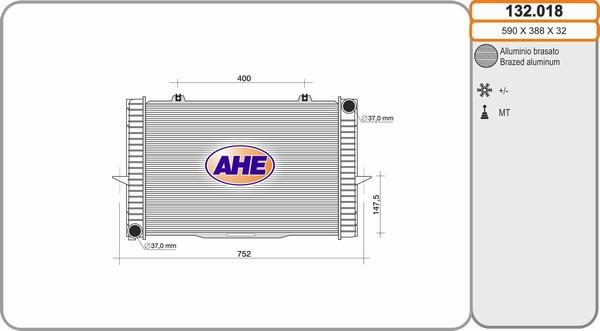 AHE 132.018 - Радиатор, охлаждане на двигателя vvparts.bg