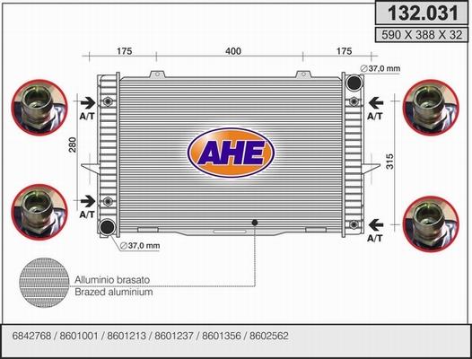 AHE 132.031 - Радиатор, охлаждане на двигателя vvparts.bg