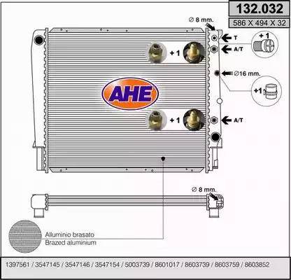 AHE 132.032 - Радиатор, охлаждане на двигателя vvparts.bg