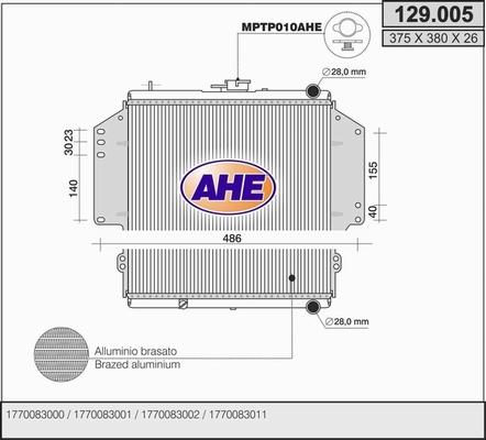 AHE 129.005 - Радиатор, охлаждане на двигателя vvparts.bg